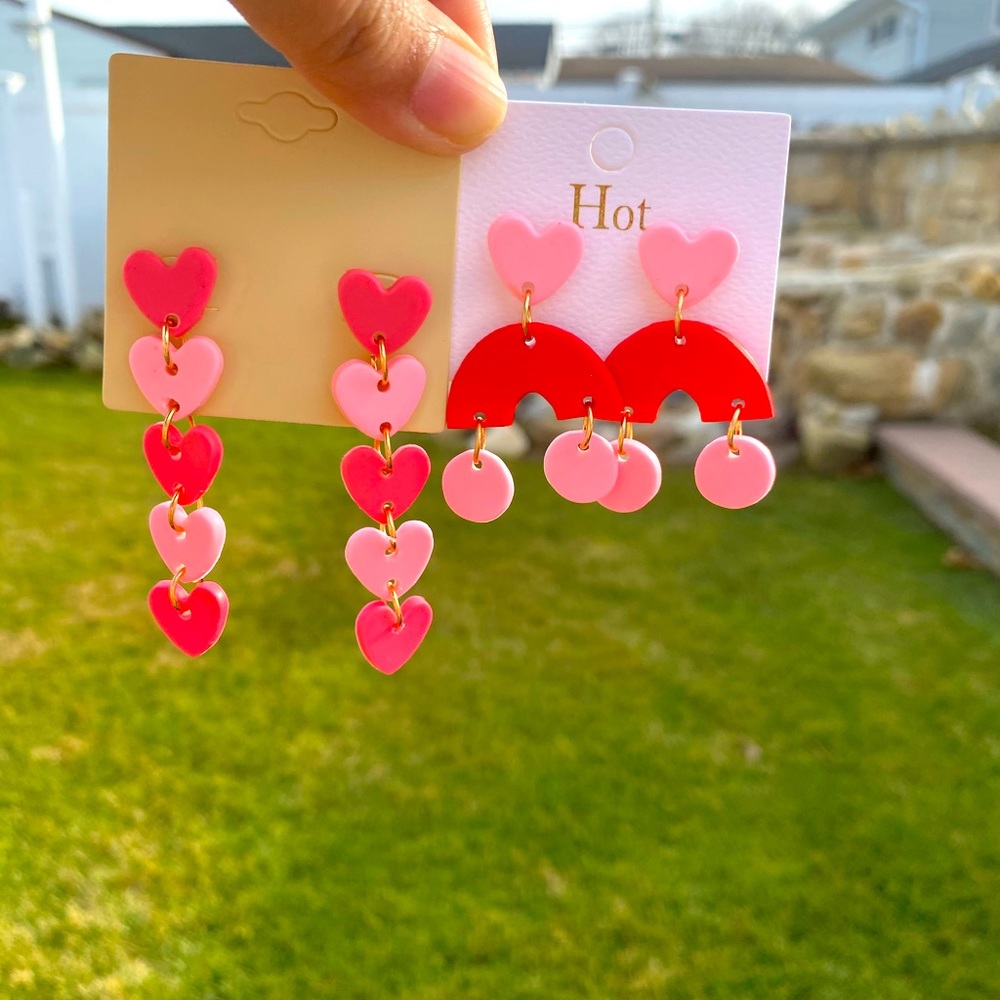 2 pair handmade heart clay earrings